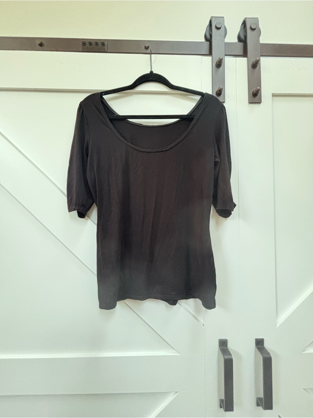 White House Black Market Black Scoop-Neck Elbow-Sleeve Top